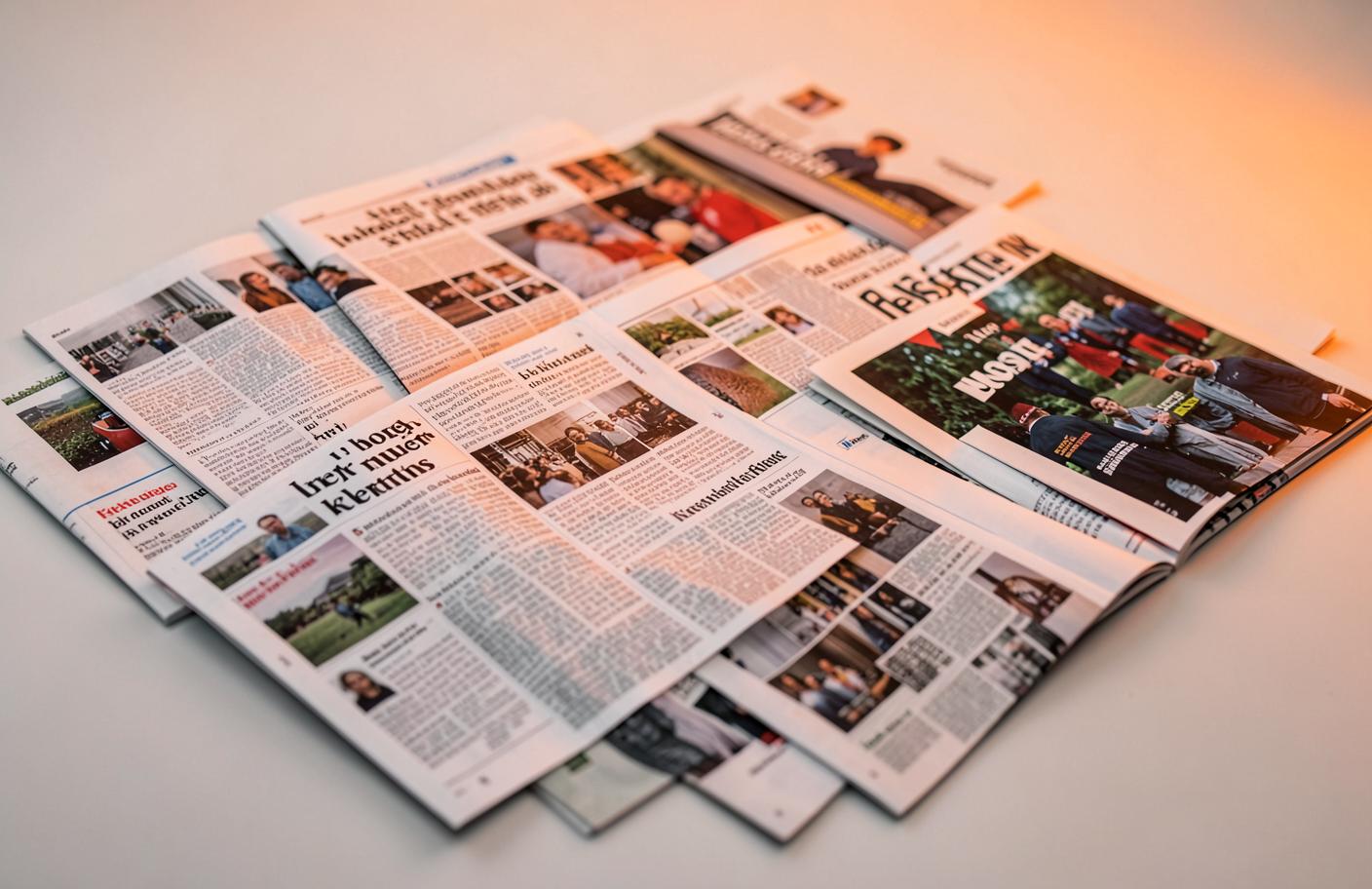 Gedrukte kranten en magazines op een stijlvolle tafel