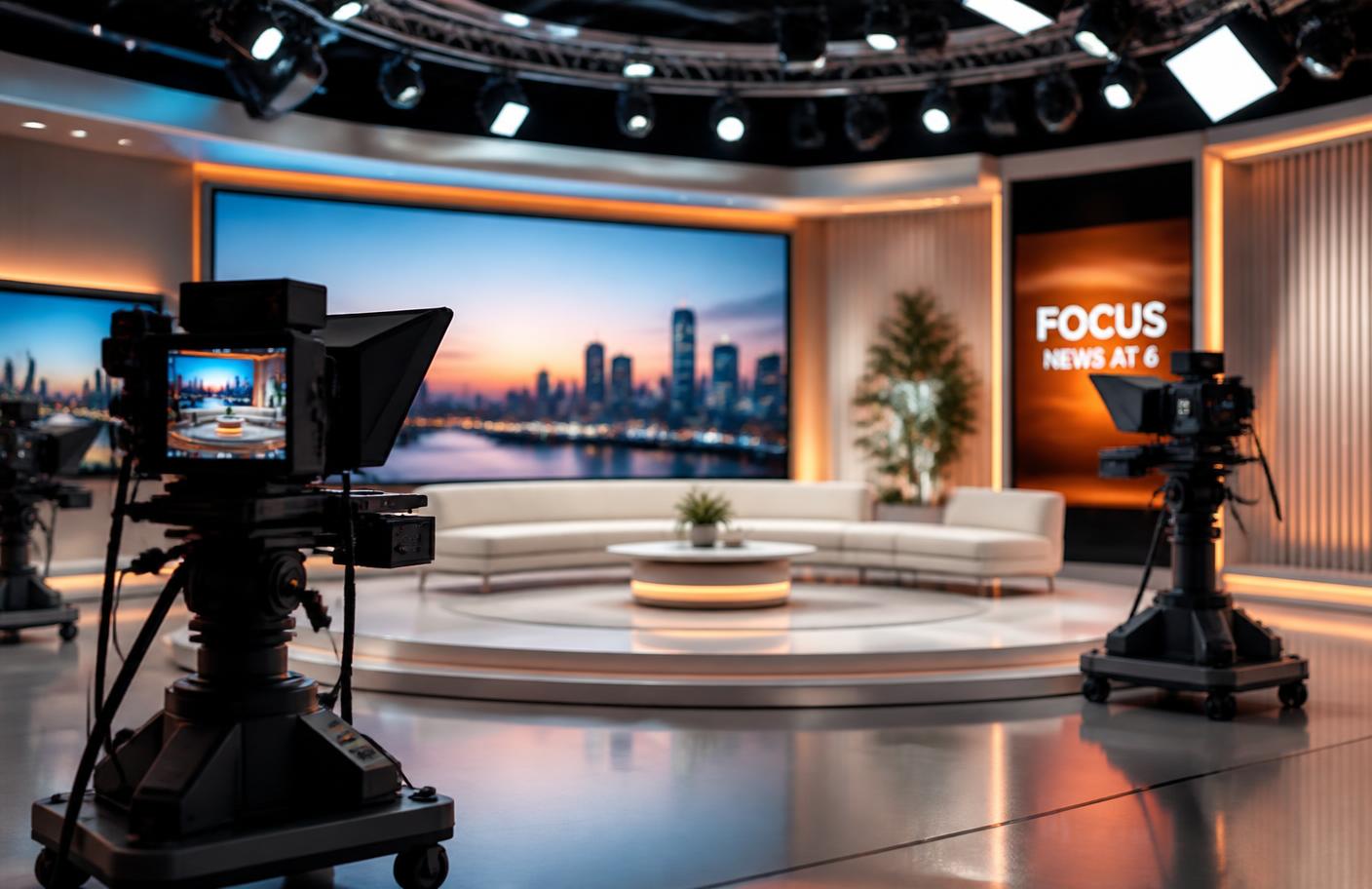 Professionele televisiestudio met camera's en LED-schermen